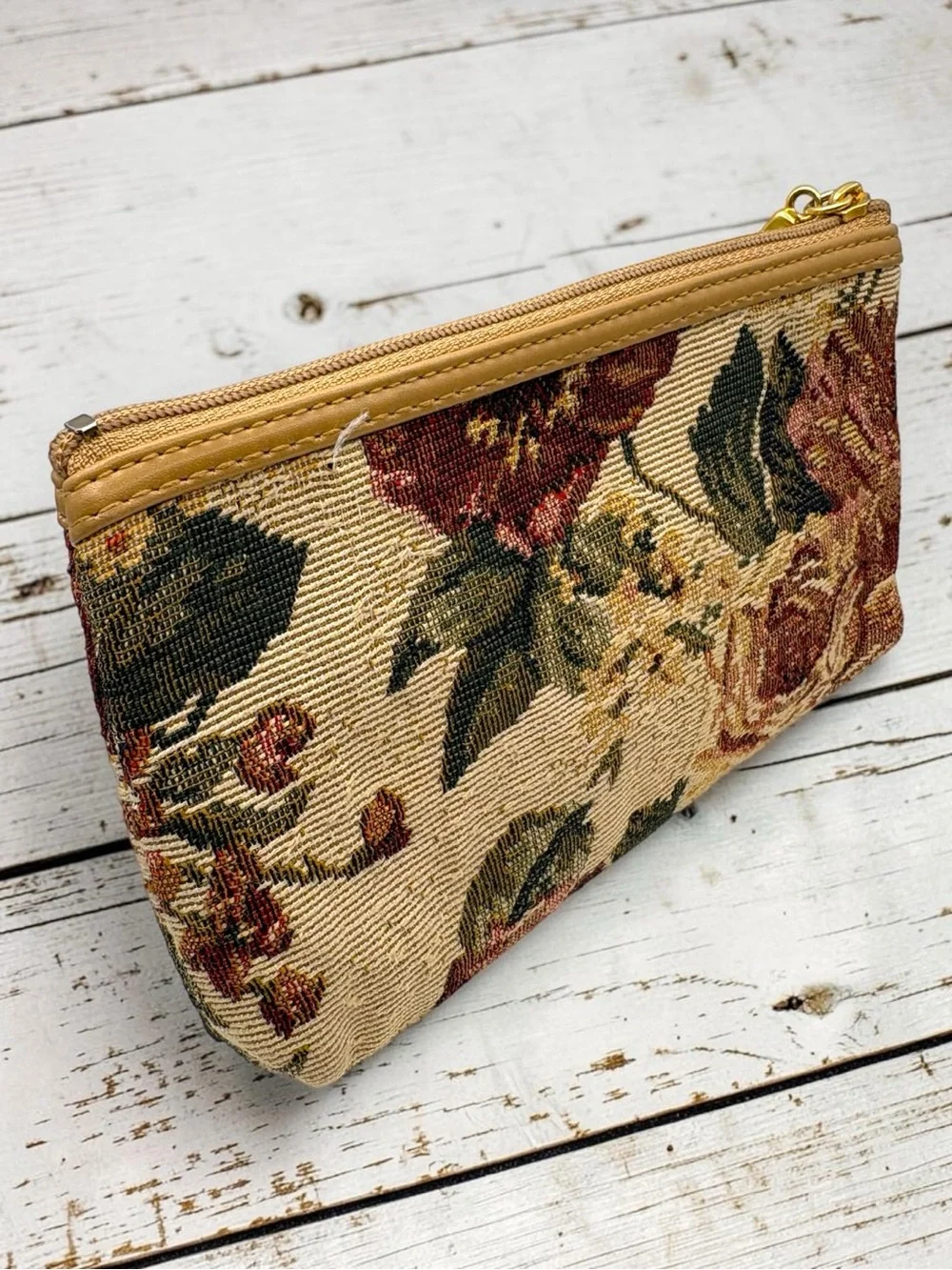 Vintage Small Floral Tapestry Zipper Clutch Cosmetic Bag Boho Pouch 7” x 4.5”